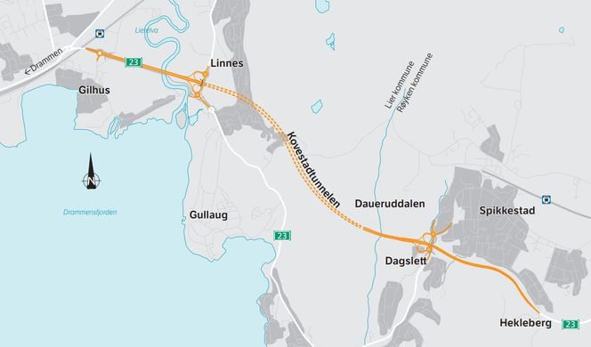 Riksvei 23 er bindeledded mellom E18 og E6. Foto: Statens vegvesen