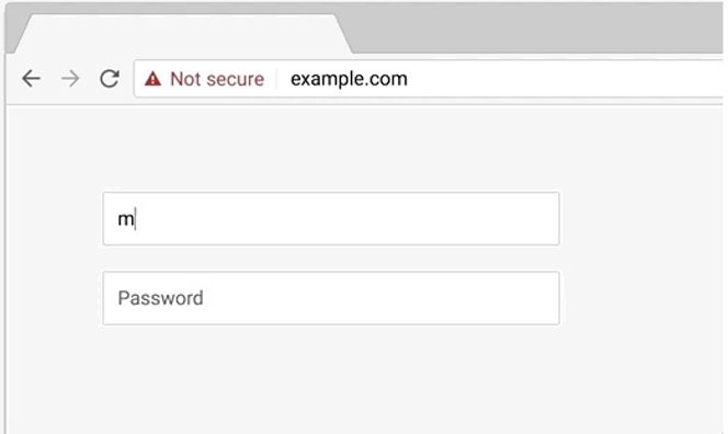 Fra og med versjon 70 skal Chrome vise en tydeligere advarsel dersom brukeren taster noe inn i en ukryptert webskjema. Illustrasjon: Google