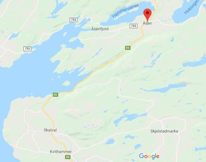 Det skal bygges 19 kilometer med ny E6 mellom Kvithammer og Åsen i Trøndelag. Foto: Google Maps