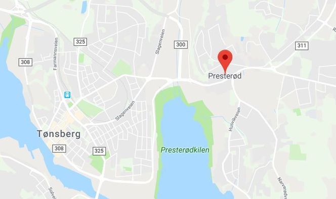 Presterød ligger vest for Tønsberg sentrum. Foto: Google Maps
