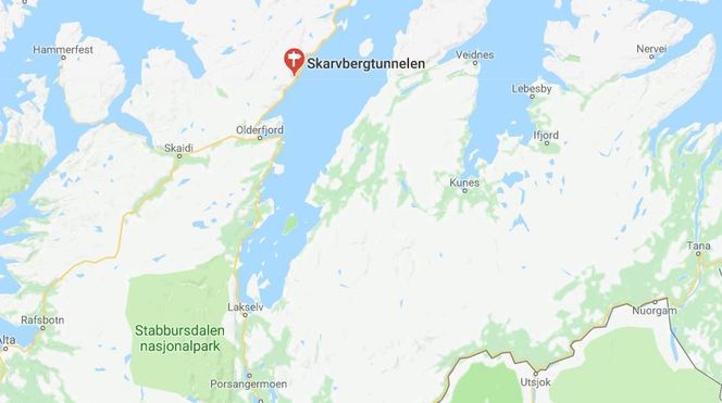 Skarvbergtunnelen er en del av E69 i Finnmark Foto: Google Maps
