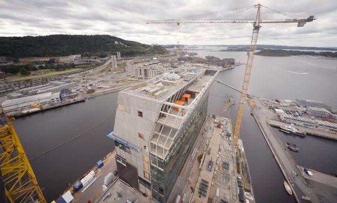 Det nye Munchmuseet i Bjørvika i kranførerperspektiv. Foto:  Eirik Urke