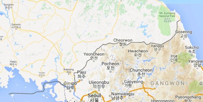 Det planlegges opprusting av vei og jernbane på Koreahalvøya. Foto:  Google Maps