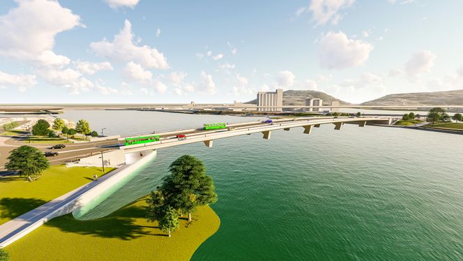 Den nye Holmenbrua sett vestfra. Det er Adrian Fernandez i Vegvesenet som utarbeider illustrasjoner, filmer og 3D-modeller for prosjektet, og han har fått faglig berømmelse for det. Illustrasjon:  Statens vegvesen