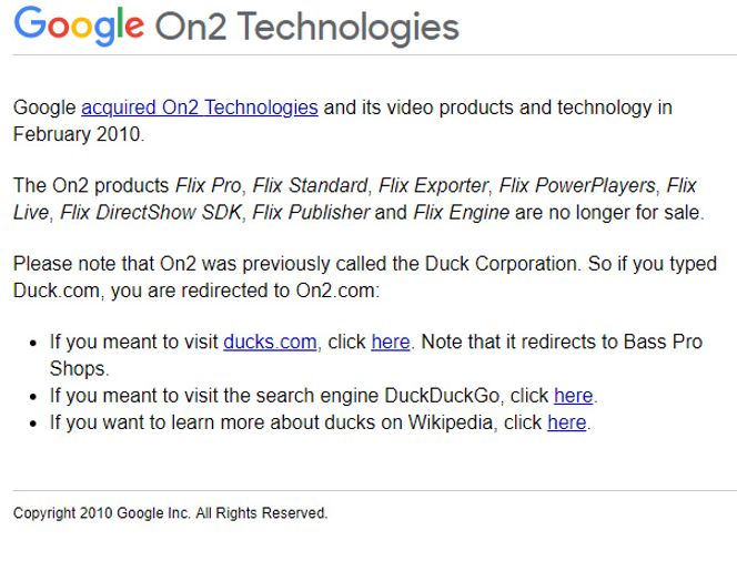 Google forklarer hvorfor selskapet eier Duck.com-domenet. Skjermbilde: digi.no