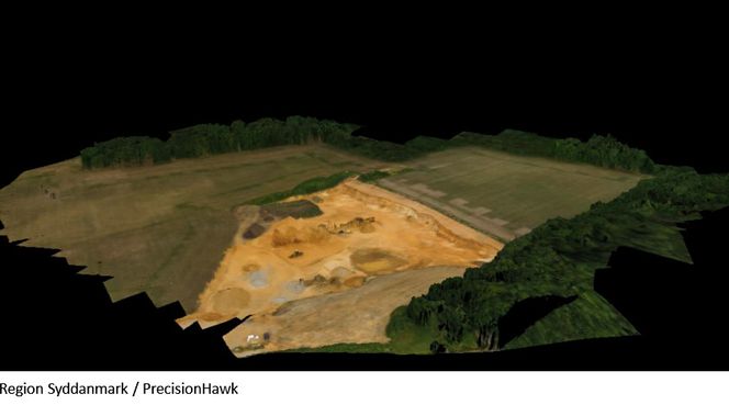 Region Syddanmark tester også drone-3D-oppmålinger i forhold til råvareutvinning. Illustrasjon: Region Syddanmark