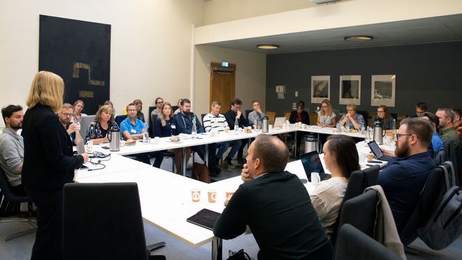 Catharina Bøhler fra Sarepta studio holdt et innlegg om karriere, talentutvikling, rekruttering og kompetansebygging under møtet. Foto: Sarah McDonald Gerhardsen