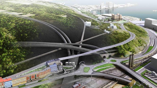 Illustrasjonen viser tunnelspaghettien under Ekebergåsen, der de to Follobane-løpene og den nye tunnellen med Østfoldbanen kommer sørfra, og møtes i en fjellhall under Jomfrubråten. Her er det flere veitunneler fra før, i tillegg til underjordiske tankanlegg som ikke er med på illustrasjonen. Illustrasjon: Bane NOR