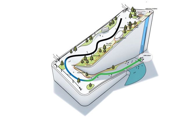 Alpintløyper på toppen av avfallsforbrenningsanlegget skal gi københavnere nye rekreasjonsmuligheter. Foto: Amager Resource Center