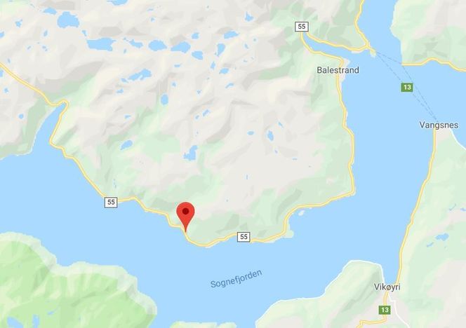 Tussviktunnelen ligger sør for Balestrand. Illustrasjon: Google Maps