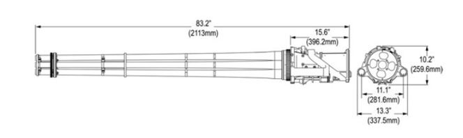 GAU-22/A veier 104 kg og skal ifølge produsenten veie 18 kg mindre og ta opp 20 prosent mindre plass enn tilsvarende maskinkanoner med fem løp. Foto:  General Dynamics