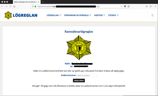 Skjermbilde av det falske politinettstedet. Skjermbilde: Cyren