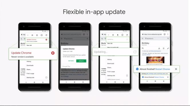 Med Flexible in-app update kan brukeren selv velge når oppdateringen skal installeres. Illustrasjon: Google