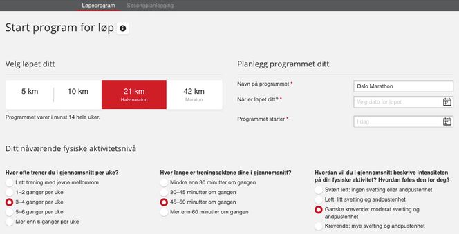 Her bruker vi web-tjenesten til Polar Flow for å sette opp et treningsprogram frem mot Oslo Maraton. Treningsprogrammet blir tilgjengelig også i appen og på klokken.