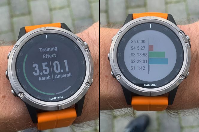 Etter treningsøkten kan du se hvilken effekt treningen har hatt, og hvor lang tid du har brukt i ulike pulssoner. Bildet er fra Garmin Fenix 5 Plus, men dette er likt på Fenix 5X Plus-modellen. Foto:  Kurt Lekanger