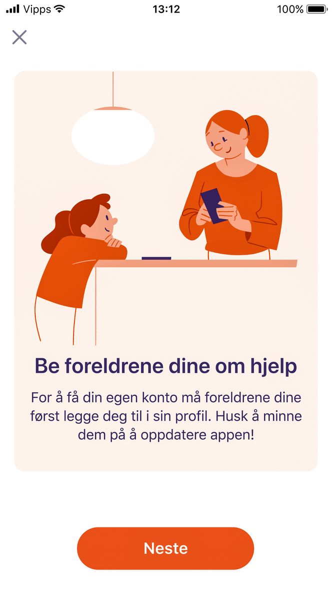 Snakke med mor og far: Når appen er på plass i telefonen må man henvende seg til øvrigheten. Foto: Vipps