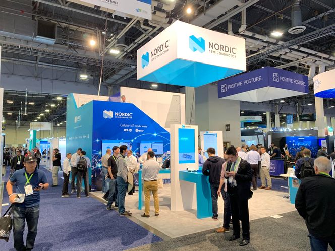 Nordic Semiconductor tar mye plass på CES. Her fra 2019-messa. Foto:  Jan M Moberg