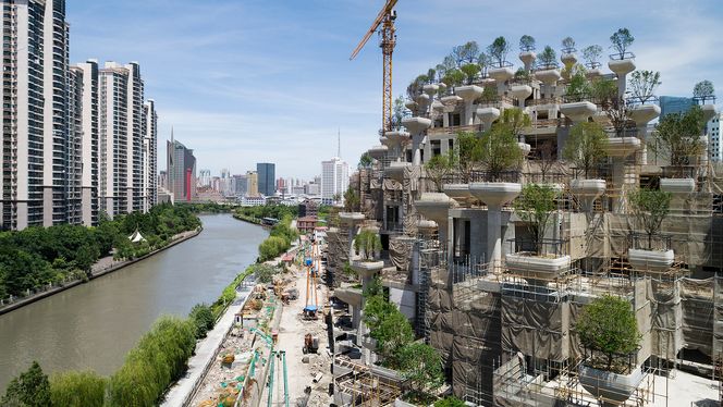 Heatherwick Studios gigantprosjekt «1000 Trees» blir sammenliknet med Babylons hengende hager. Foto: Heatherwick Studio / Noah Sheldon Mir