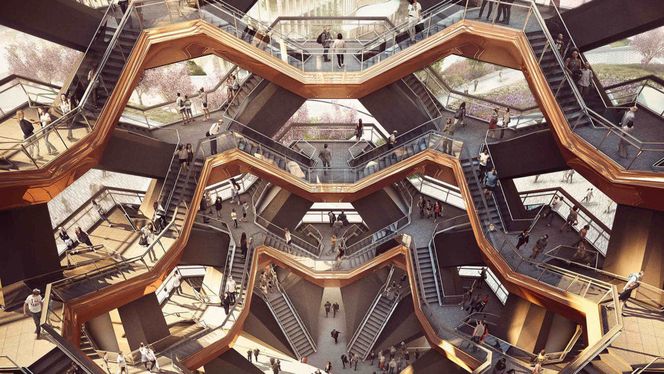 Klatrepark og utsiktstårn? Vessel er ventet å tiltrekke seg trappeføre i alle aldrer når det åpner i april. Illustrasjon: Heatherwick Studio