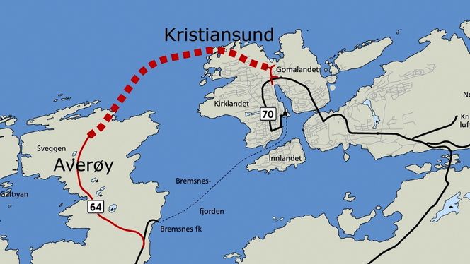 Atlanterhavstunnelen er 5,7 km lang. Tidligere gikk det ferge mellom Kristiansund og Bremsnes på Averøya. Ill: Statens vegvesen