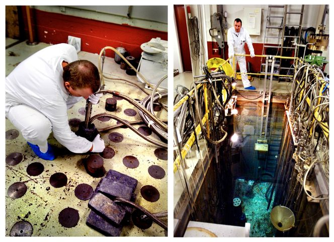 Slik lagres atomavfallet i Halden. Etter at eksperimentene i reaktoren ble avsluttet i fjor, har et tonn med brukt atombrensel blitt igjen i Norge. Foto:  Snare, Knut