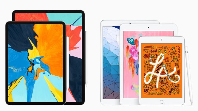 Apple har nå fem ulike nettbrett. Fra venstre: iPad Pro i to størrelser, iPad, iPad Air og iPad mini. Foto: Apple