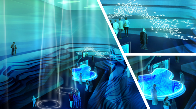 Idéforslag til innvendig design av Norges paviljong under EXPO 2020. Illustrasjon:  Innovasjon Norge