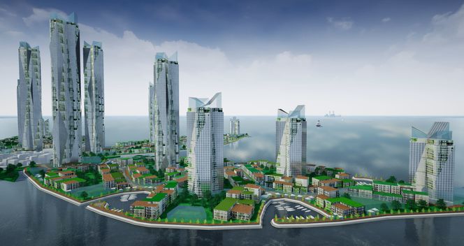 Mellom Finland og Estland er det planlagt å bygge en kunstig øy med plass til 50.000 beboere. Illustrasjon: FinEst Bay Area Development