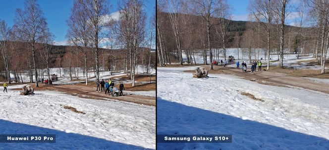 Her har vi tatt bilde av samme motiv med Huawei P30 Pro (til venstre) og Samsung Galaxy S10+, begge på auto og med deler av motivet i skygge. Foto: Odd Richard Valmot