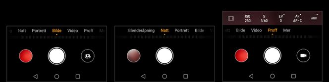 Noen av de mange kamerainnstillingene.