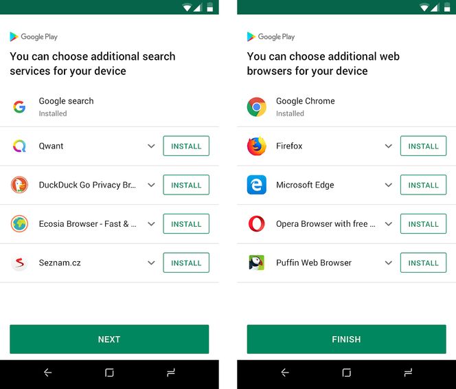 De kommende skjermene for valg av søkeapper og nettlesere i Android vil inneholde fem alternativer. inkludert dem som allerede er installert. Det er derfor ikke sikkert oversiktene vil inneholde alle de samme alternativene som vist i bildet. Skjermbilde: Google