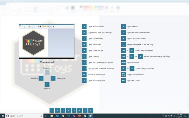 PowerToys-verktøyet «Windows key shortcut guide» viser tastatursnarveiene som fungerer på Windows-skrivebordet. Vi ser ikke bort fra at noen kan lære seg noen nye snarveier bare ved å se på dette bildet. Bokstaven som er oppgitt, kombineres med Windows-tasten. Skjermbilde: Microsoft