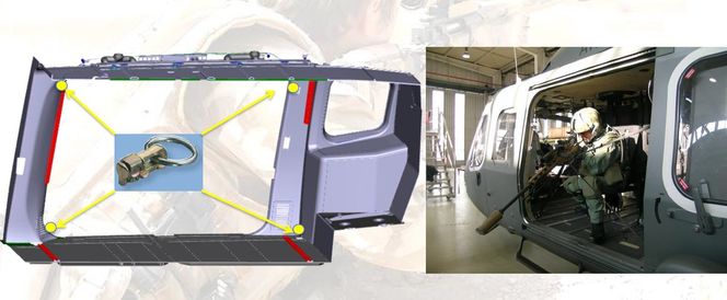 De nye politihelikoptrene skal også skal kunne benyttes som ildstøtteplattform (ISP) for skarpskyttere. Ved slike oppdrag kan slike «sniper kit» installeres på venstre eller høyre side. Foto:  Leonardo
