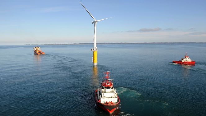 Equinor satser på flytende havvind, i form av konseptet de kaller Hywind. Denne teknologien er foreløpig langt unna å være lønnsom. Foto: Equinor