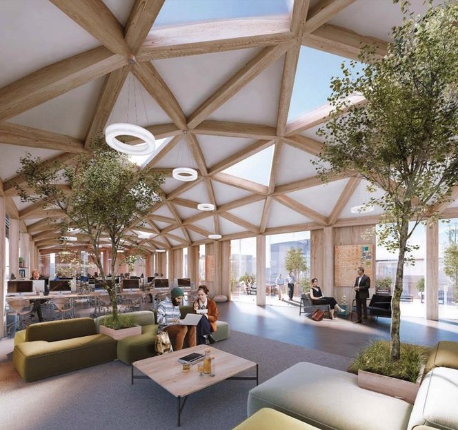 Varmevekslere, solceller og jordvarme skal sørge for at energiforbruket blir én tredel av det som er vanlig i tilsvarende bygg. Foto: Perkins + Will / Delta Land Development