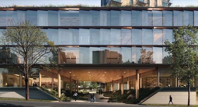 Under Canada Earth Tower kommer det en liten park. Foto: Perkins + Will / Delta Land Development