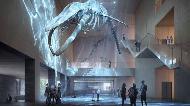 Slik ser arkitekten for seg at inngangshallen kan utformes. Illustrasjon: Henning Larsen Architects