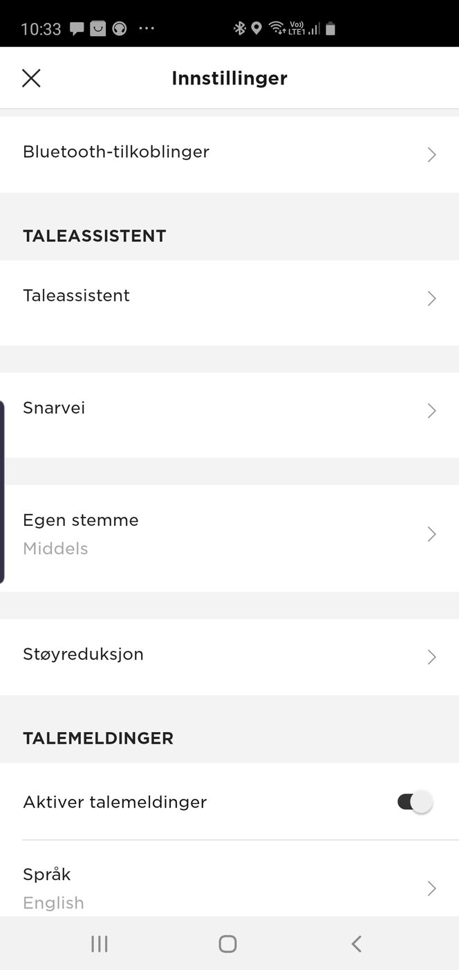 App: Den nye Bose Music-appen gir enkel og oversiktlig tilgang til både lydkilder og innstillinger, men vi kunne ha ønsket oss en måte å justere lydbildet. Her er det Sony som leder. Foto: Odd R. Valmot