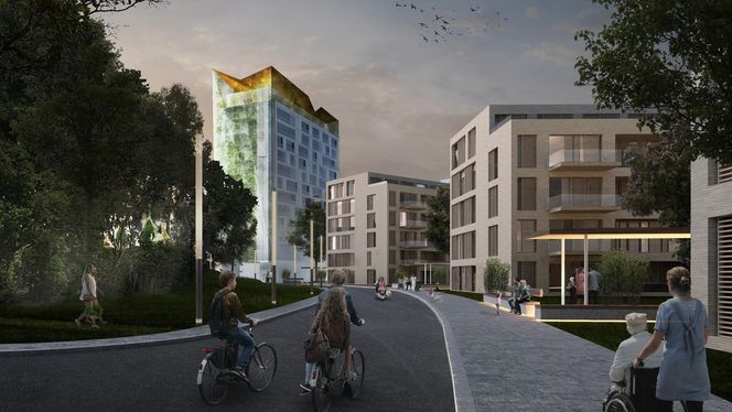 Omsorgsboligene til høyre er første byggetrinn i områdeutbyggingen Diakonhjemmet Hage på Vinderen i Oslo. Illustrasjon: Lund og Slaatto