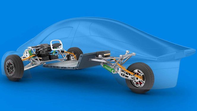 Navmotorene på 50 kilowatt eller 67 hestekrefter, leveres av en østeuropeisk produsent. Motorene kommer eventuelt bare til å drive forhjulene Foto:  Aptera