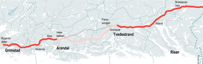 Den nye E18-traseen østover fra Grimstad. Ill: Nye Veier