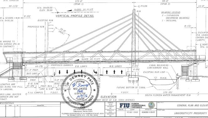 Tegning av gangbrua ved Florida International University. Illustrasjon:  National Transportation Safety Board