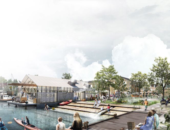 Planene for torget omfatter et fiskemottak med restaurant. Foto: BOGL