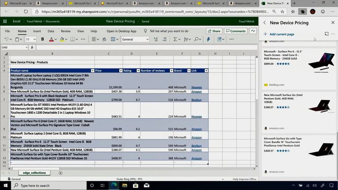Collections i nye Edge kan eksporteres til blant annet Excel. Også metadata følger med. Skjermbilde: Microsoft