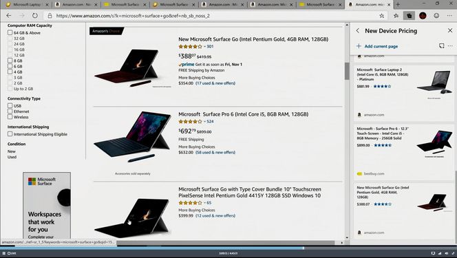 PC-tilbud i en nettbutikk kan samles som en ny Collection i nye Edge. Skjermbilde: Microsoft