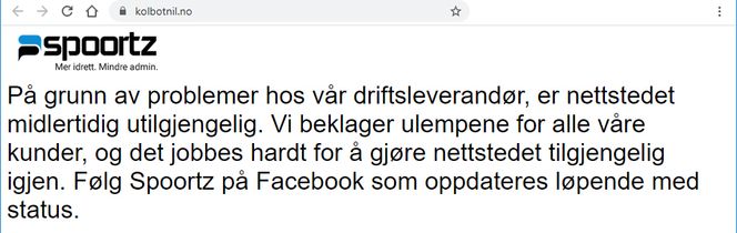 Nettstedet til Kolbotn IL er blant de mange som er berørt av problemene hos Spoortz. Skjermbilde: digi.no