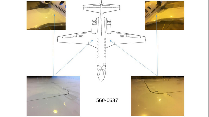 Skadene på Cessna 560-flyet. Foto: SHT
