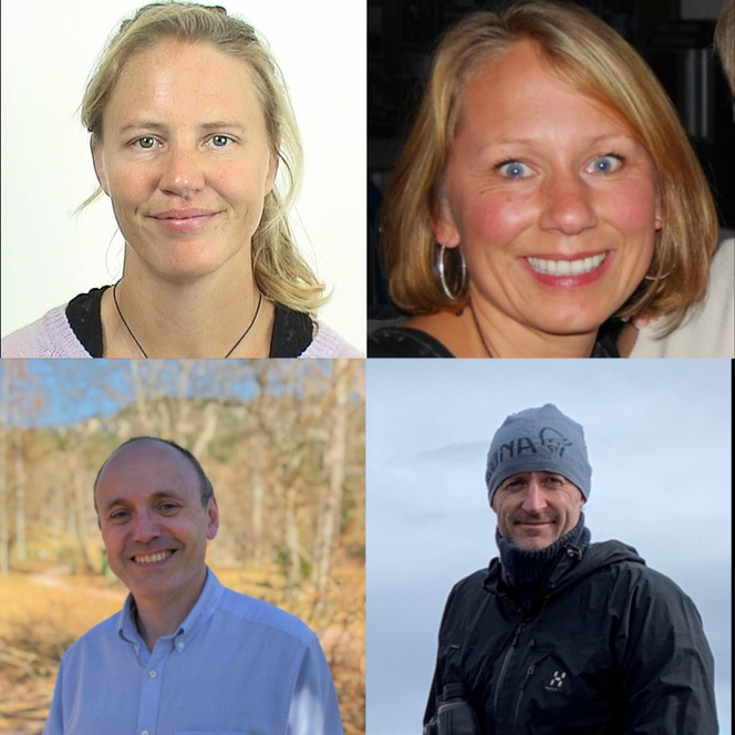 Birgyt Ryningen (Forsker i Sintef, solcellesilisum), Trude Nysæther (Bærekraftsleder, REC Solar), Tyke Naas og Ronny Gløckner er Senior FoU-ingeniører i REC Solar. Foto:  Privat