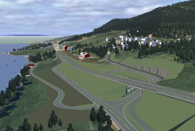 Lønsetkrysset sett fra øst mot vestenden av prosjektet Illustrasjon:  Statens vegvesen