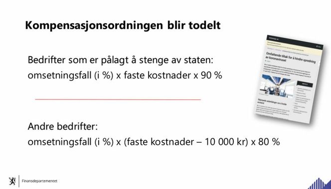 Formelen for hvilken kompensasjon bedrifter kan søke om. Faksimile: Regjeringen.no